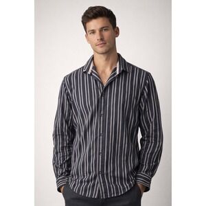 Ben Sherman Black & Gray Striped Button-Up Shirt Size M (2) Long Sleeve